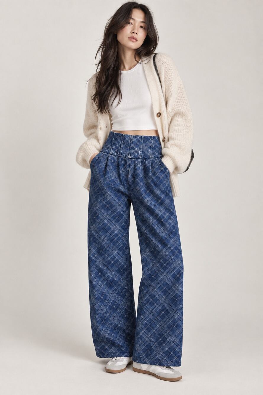 Wooha Girls Printed High Waisted Wide Leg Jeans Blue Size 25 XS